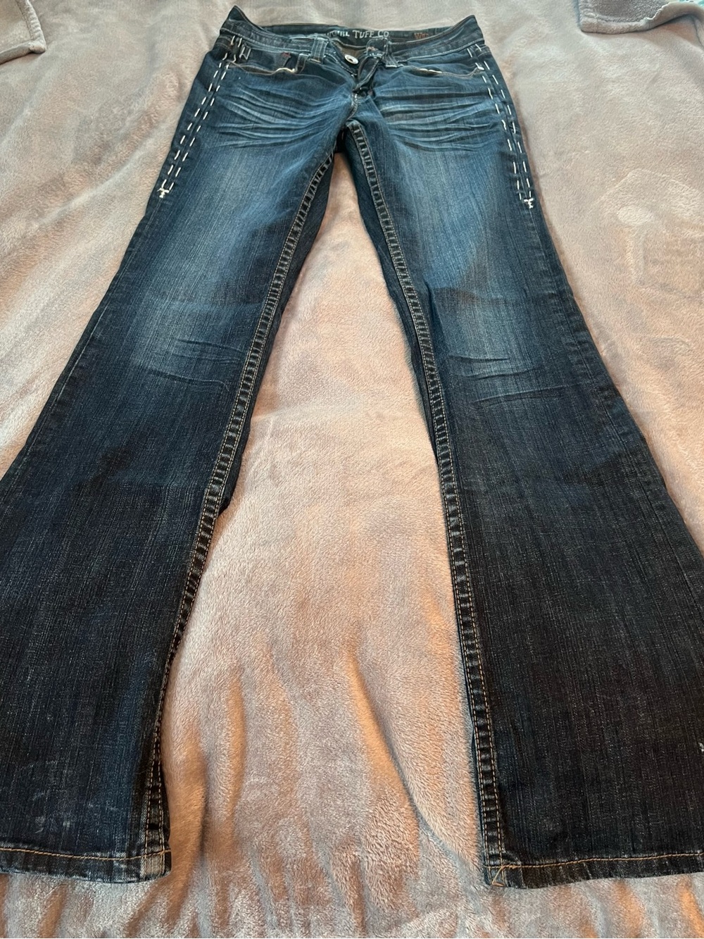 Cowgirl Tuff Dark Wash Bootcut Jeans with White Stitching